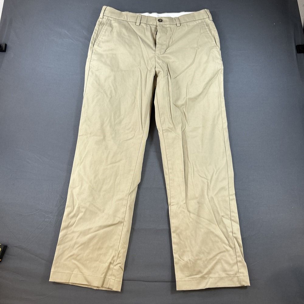 George classic khaki-tan flat-front chino trousers 34 X 30